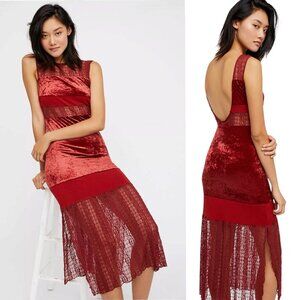 Free People Keep In Line Velvet Midi Dress Sz S Open Back Sheer Sleeveless Boho
